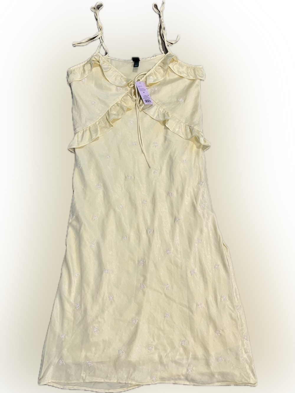 Wild Fable Satin Butterfly Dress NWT Light Yellow Size M Ruffle Coquette